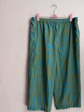 Y2K Blue Green Abstract Capri Pants Fairycore Boho Size S